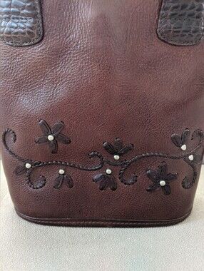 BRIGHTON Women's Brown Floral Embossed Leather Tote